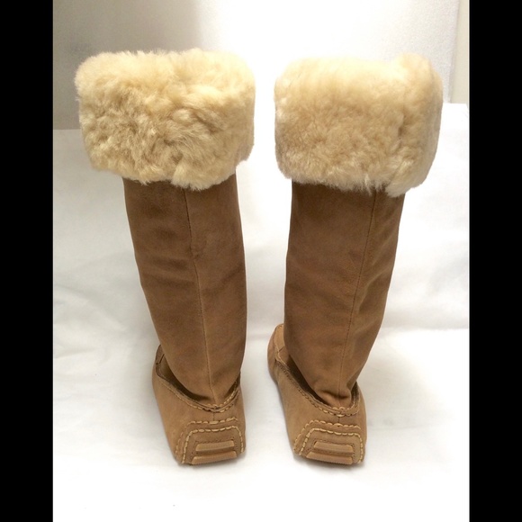 Dexter Tan Camel Shearling Sheepskin Boots Brown Suede Leather Winter Snow Boots - Picture 6 of 13